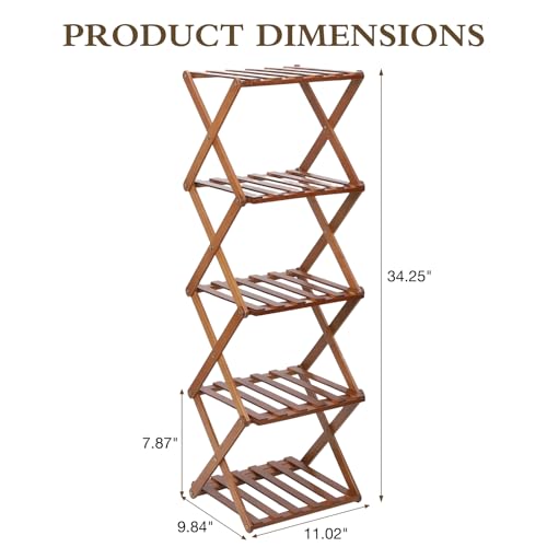 Bamboo Shoe Rack 5 Tier Foldable Shoe Rack Vertical Bamboo Shoe Organizer Free Standing Shelf for Entryway, Closet, Bedroom, Walnut Color - color: Walnut Color, size: 5-tier