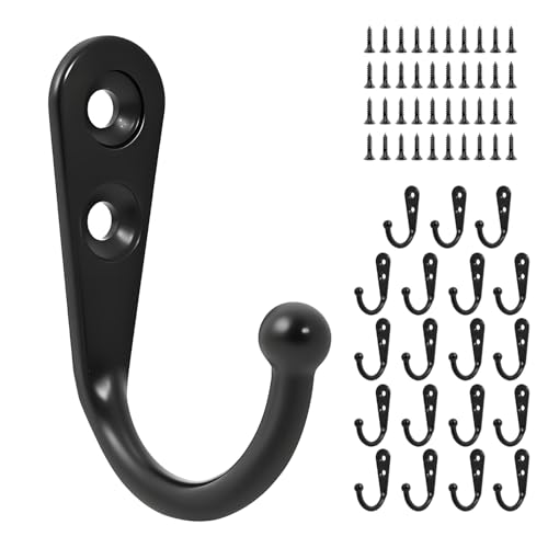 20 Pcs Small Key Hooks for Hanging, Key Holder, Wall Mount Hook with Stainless Steel Screws, Command Hooks Utility Hangers for Key, Hat, Cup, Coat, Picture (Black) - color: Black