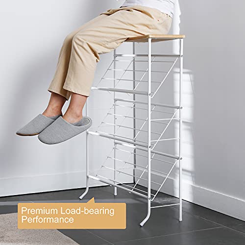 JZM Shoe Rack Storage, Narrow 4 Tier Metal Shoe Storage Shelf, Free Standing Shoe Racks, Space Saving Shoe Rack Organizer for Entryway, Hallway, Bedroom, Living Room(12-16 Pair) - color: White