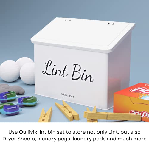 Metal Magnetic Lint Bin With Lid For Laundry Room Decor With Small Lint Holder Bin| Metal Box| Lint Holder Bins for Organzation (White, Small) - color: White
