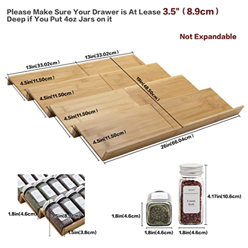 Bamboo Spice Rack Drawer Organizer - 8-Piece Set - 13" Wide Per Piece - Combine Into 26" Wide Rack - size: 26"