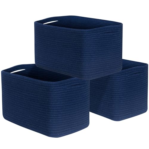 MINTWOOD Design 3-Pack Decorative Woven Storage Baskets for Shelves, Cube Bin Box for Organizing Books, Shoes, Dog Toys, Pantry Closet and Living Room Organizer, Navy Blue - color: Navy Blue
