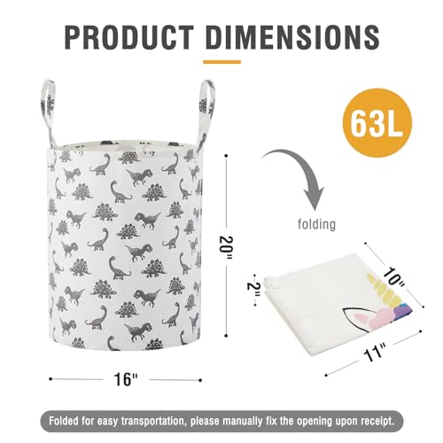 Large Storage Basket for Girls and Boys, Collapsible Laundry Hamper with Long Handles, Toy Bins for Nursery, Kids Room Décor (Grey Dinosaur) - color: Grey Dinosaur, size: 1 Pack