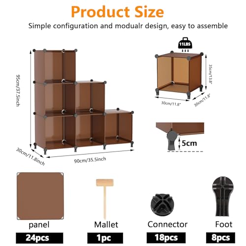 AWTATOS Cube Storage Organizer, Storage Cubes Shelves Bookshelf, 6 Cube Closet Organizers and Storage, DIY Stackable Plastic Clothes Organizer Shelving for Bedroom, Home, Cocoa Brown - color: Cocoa Brown
