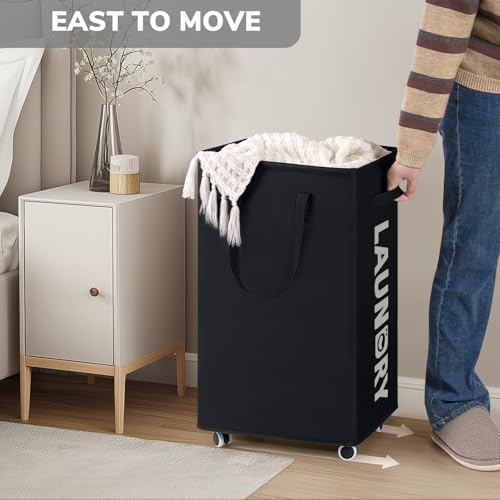 Goodpick Black Laundry Hamper with Wheels, 75L Dirty Clothes Hamper with Removable Wash Bag for Laundry Room, Rolling Laundry Basket - color: Black 1-Pack