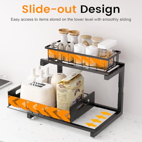 Under Sink Organizer, Heavy Duty Metal Pull Out Cabinet Organizer Slide Out Sink Shelf Organizer Height Adjustable, Multi-Purpose Storage Shelf for Kitchen Bathroom(Black,2Pack) - color: Black, size: 2 Pack