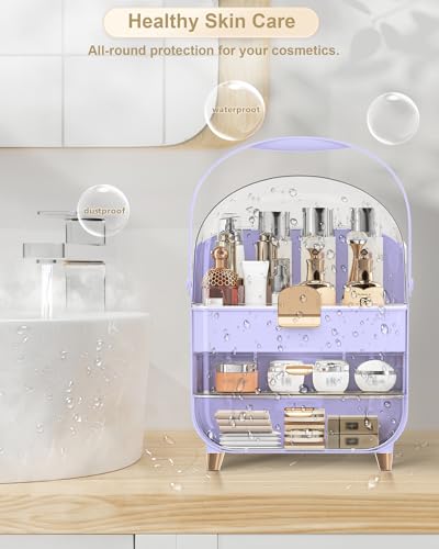 Makeup Organizer Countertop, Skincare Holder Bathroom Counter Organizer, Storage Box Cosmetic Display Cases, Teen Girl Gifts Make up Organizers for Vanity, Dresser (Purple) - color: Purple