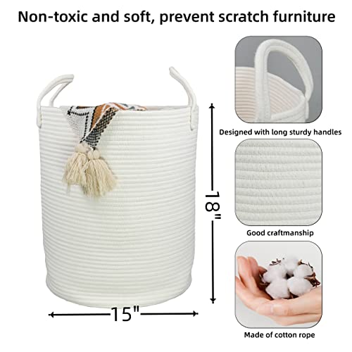 XUANGUO Cotton Rope Laundry Basket Hamper for Clothes Decorative Woven Storage Basket for Living Room Bedroom Boho Tall Rope Baskets for Blanket Toys Baby Nursery Hamper Bin Large white - color: white, size: Regular
