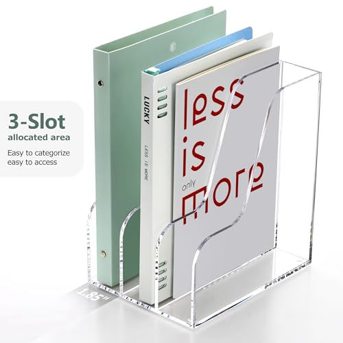 SANRUI Clear Vertical Magazine File Holder, Acrylic Desk Organizer and Storage Bins Holding for Magazines Binders, Notebooks, Envelopes A4 Folder Binder Holders Sorter, 3 Compartments - style: A4 3-Sections File Holder