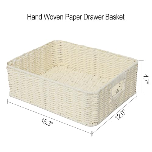 Drawer basket Handwoven Paper Rope Rectangular Shallow Basket Storage-15.35X12.01X4.72 Inches (Off-white) - color: Off-white