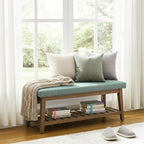 Zihanhome Entryway Shoe Bench with Cushion, End of Bed Bench,Upholstered Bench for Kitchen, Bench with Solid Wood Shelf, Fabric Ottoman Bench for Hallway, Living Room (Teal) - color: Teal