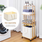 Homde Laundry Basket 3 Tier Bamboo Storage Shelf with Wheels Removable Container with Handle Freestanding Clothes Hamper Organizer for Bathroom Living Room Bedroom (Natural) - color: Natural