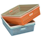 Modern 6-Pack Stackable Paper Trays with Handles, A4 Desktop Document Organizer for Classroom, Office, Homework Collection