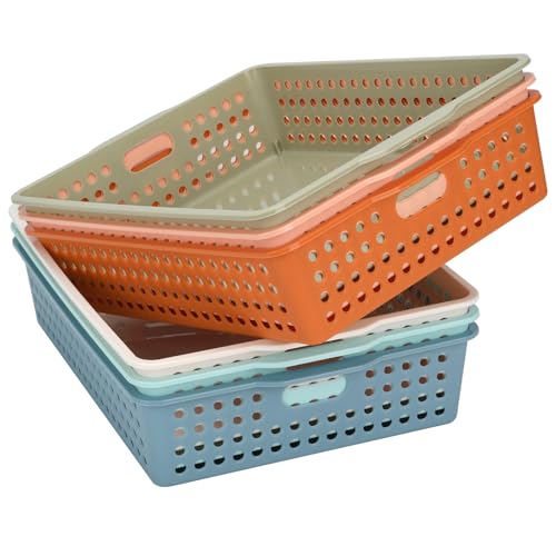 Modern 6-Pack Stackable Paper Trays with Handles, A4 Desktop Document Organizer for Classroom, Office, Homework Collection