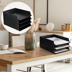 Wenqik 12 Pcs Stackable Paper Trays Rectangular Plastic Desk Holder Desktop Document File Organizer Storage Letter for Office Classroom (Black) - color: Black