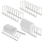 4 Pack Pot Lid Organizer for Cabinet with Plate Drying Rack, Stainless Steel Pot Lid Holder for Kitchen, Small Dish Drainer, Serving Trays Container, Counter Storage Shelf for Pans Pots Cutting Boards
