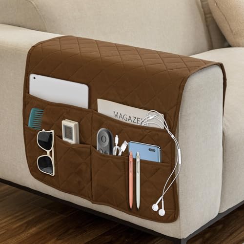 Remote Control Holder for Recliner,Non Slip Armchair Caddy,Sofa Armrest Storage Organizer for Recliner Couch With 6 Pockets for TV Remote,Cell Phone,Magazine - color: Brown