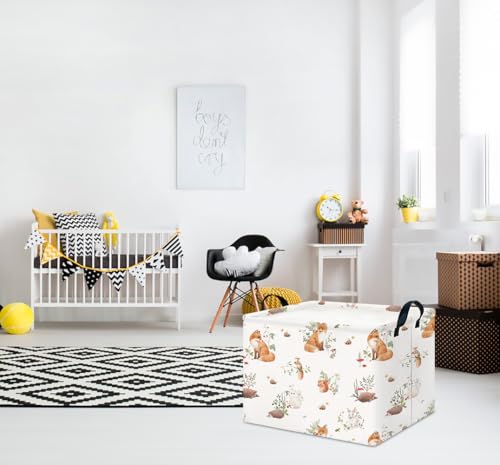CLOCOR Rectangular Storage Basket,Collapsible Cute Pattern Storage Bin,Waterproof Books Box with Handles,Gift Basket(Fox) - color: Fox