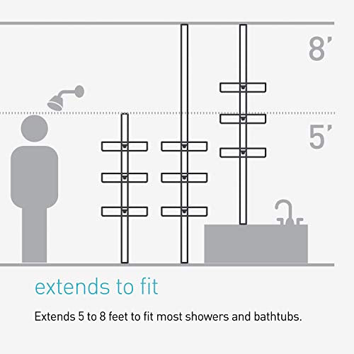 simplehuman 8' Tension Pole Shower Caddy, Stainless Steel and Anodized Aluminum - size: 8 ft