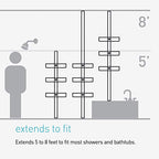 simplehuman 8' Tension Pole Shower Caddy, Stainless Steel and Anodized Aluminum - size: 8 ft