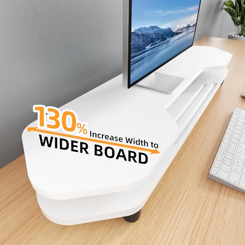 AFOOYO 2 Tier Dual Monitor Stand Riser,Wider Board Computer Monitor Stand for 2 Monitors,Slot For Phone/Tablet Office Desktop Organizer for Laptop,PC,Computer,Printer,White - color: Beech-White, size: 2 Tier