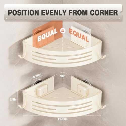 Conworld Corner Shower Caddy Suction Cups, Corner Shower Shelf With a Towel Bar, Shower Organizer Suction for Bathrooms Storage with Hooks, No-Drilling Removable (Aluminum, 2-Pack, Cream) - style: Cream