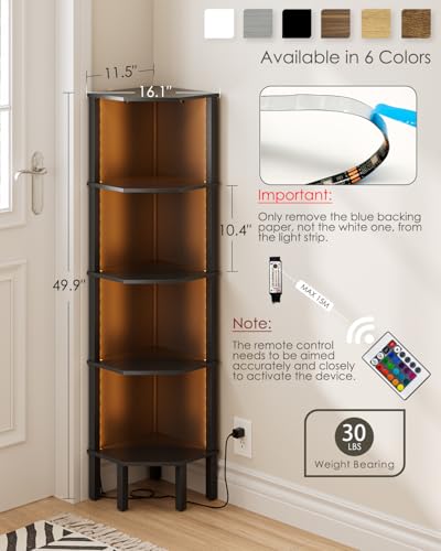 Corner Shelf Stand, 5 Tier Corner Bookshelf,Corner Furniture for Bedroom Display Corner Shelf for Small Space,Wood Shelves with Storage Rack for Living Room,Office,Black - color: Black