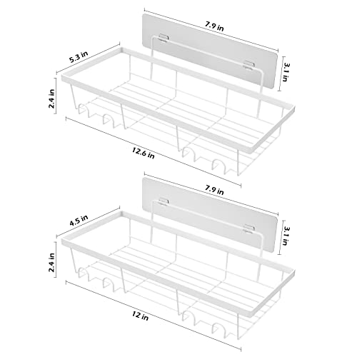 Durmmur 2 Pack Adhesive White Shower Caddy Organizer with Hooks, Rustproof No Drilling Wall Mounted Storage Shelf Rack for Inside Shower/Bathroom/Kitchen - color: White