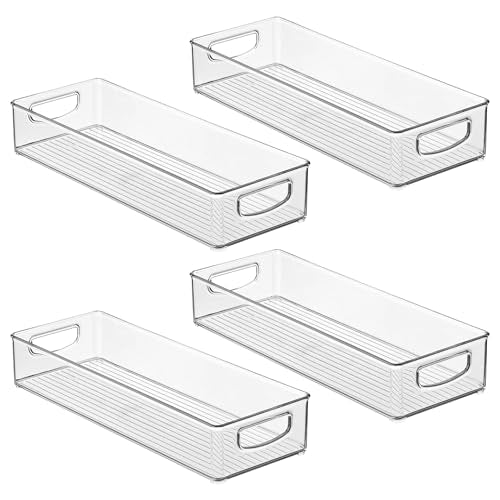 iDesign Slim Extra Long Clear Storage Bin, Narrow Stackable Organizer for Kitchen or Pantry, 4-Pack - size: 16 x 6 x 3, style: Pack of 4