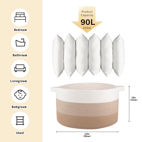 OIAHOMY 90L Blanket Basket for Living Room, Large Basket 23" x 23" x 13" with Handle, Laundry Hamper for Blankets, Pillows, Toy Storage for Kids, Dogs - Gardient Light Brown - color: Gardient Light Brown, size: 23" x 23" x 13"