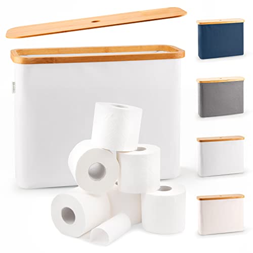 LONBET Toilet Paper Storage for 12 Rolls, Stackable & Foldable - The Ultimate Bathroom Organizer - Waterproof Basket with Bamboo Lid - Elegant Toilet Paper Storage Holder, Light Gray - color: Light Grey, size: 12 rolls
