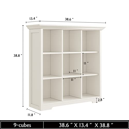 OSCHF Wooden Cube Shelf Bookcase - Modern 3 Tiers Floorstanding Open Bookshelf with Base for Home and Office, 9 Cubes Storage Cabinet, Warm White - color: Warm White, size: 9-Cube