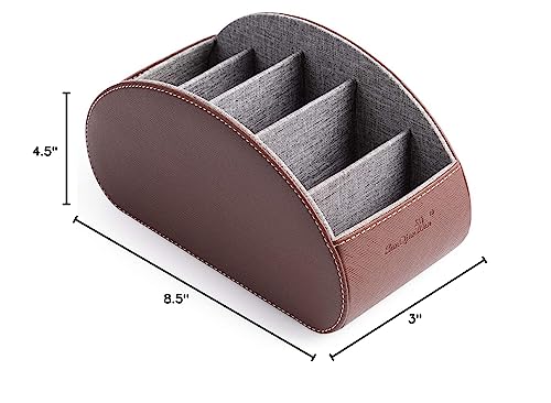 BONNY DODO Remote Control Holders Organizer Box with 5 Compartment PU Leather Multi-functional Office Desk Storage Caddy Store (Brown) - color: Brown