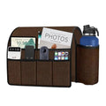 Ntomtuex Sofa Armchair Caddy Remote Control Holder with Water Bottle for Couch Recliner, Armrest Organizer with 7-Pocket Design for Magazines, Eyeglasses, iPad, Phone, Brown - color: Brown