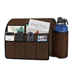 Ntomtuex Sofa Armchair Caddy Remote Control Holder with Water Bottle for Couch Recliner, Armrest Organizer with 7-Pocket Design for Magazines, Eyeglasses, iPad, Phone, Brown - color: Brown