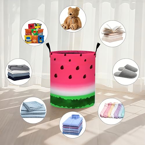 Watermelon Laundry Basket Foldable Oxford Cloth Tote Bag Laundry Hamper Clothes Storage Bucket Organizer For Bathroom/Laundry Storage/Bedroom 19.6x15.7 Inch - color: Watermelon