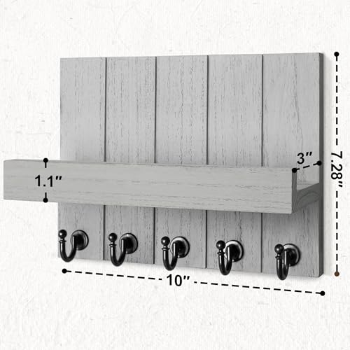 Rebee Vision Decorative Key and Mail Holder for Wall - Modern Key Hooks with Shelf and Mail Organizer Wall Mount for Frmhouse House Decor - Stylish Apartment Essentials (Gray, 3.54"D x 10"W x 7.28"H) - color: Gray, size: 10 Inch