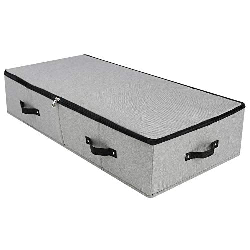 AMJ Large Sturdy Underbed Storage Box with Zip Lid, Rigid Sturdy Plastic Board inside, Handles on all sides, Dark Gray - color: Dark Gray, size: 35.5 x 16.5 x 7“
