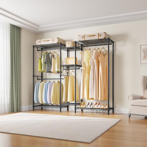 VIPEK Classic V6 Medium Heavy Duty Clothes Rack, 7-Tier Garment Rack with Adjustable Shelves, Portable Closet with 4 Hanging Rods, Space-Saving, 750lbs Capacity, 59.8" L x 14.6" W x 76.4" H, Black - color: Black, size: Classic V6 Medium