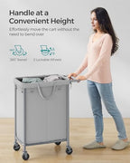 SONGMICS Laundry Basket with Wheels, 2-Section Rolling Laundry Hamper, 37 Gallons (140 L), Removable Liner, Steel Frame with Handle, 27.2 x 15.4 x 31.9 Inches, Dove Gray URLS004G01 - color: Dove Gray, size: 140 L (2-Section), style: Rectangular with handl