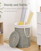 SETVSON Laundry Hamper with Lid Laundry Basket with Lid 19.0 Gal (72 L) Round Laundry Basket Handwoven Rattan Basket with Lid Removable Bag 2 Mesh Bags Handles for Living Room Bathroom Gray - color: Gray, size: 72L