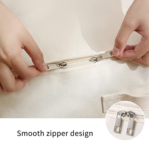 4 Pack Large Canvas Comforter Storage Bags Closet Organizer for Clothes Sweater Clothes Organizer with Dual Zipper Three Carrying Handles for Blanket Closet Storage Container - color: Natural color, style: 4 Pack