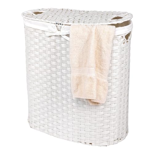 Seville Classics Premium Handwoven Portable Laundry Bin Basket with Carrying Handles, Household Storage for Clothes, Linens, Sheets, White, Oval Hamper - color: White, size: Oval Hamper (1-Pack)