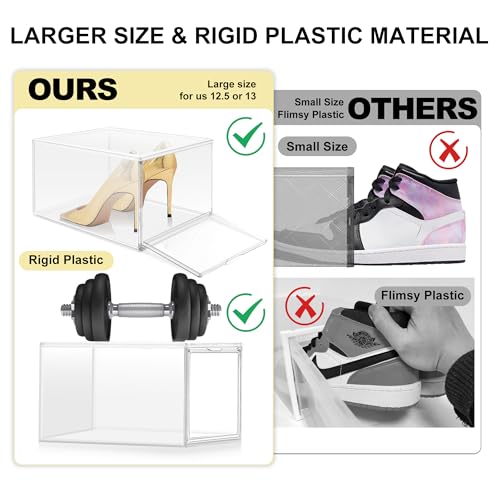 Size 12 Clear Shoe Boxes with Acrylic Magnetic Front Door Plastic Stackable Shoe Organier for Sneaker & Boots Collection, Space-Saving Shoe Storage for Closet Entryway, Bedroom - size: Size 11.5 - 1 Pack