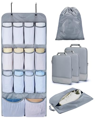BAGSMART Hanging Compression Packing Cubes for Closet Organizers And Storage, 6 Set Suitcase Organizer Bags Set, Cruise Travel Essentials for Women | Hanging, Compression, Packing Cubes, for Women - color: Dark Grey