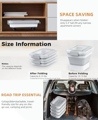 10-13 Lbs Dog Food Storage Container,Collapsible Dog Food Container with Transparent Airtight Lid,Pet Food Scoop and Dog Bowl,Multifunctional Food Storage Container for Pet Food,Rice,Flour - color: Clear/13 lbs