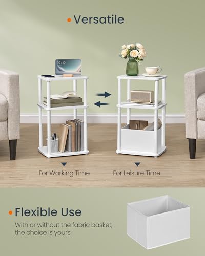 SONGMICS Home Side Table, 3-Tier Nightstand with Storage, End Table with Fabric Basket, for Bedroom, Living Room, Steel Frame, Superfast Toolless Assembly, Modern, Snow White ULET286W01 - color: Snow White, size: 1 pack