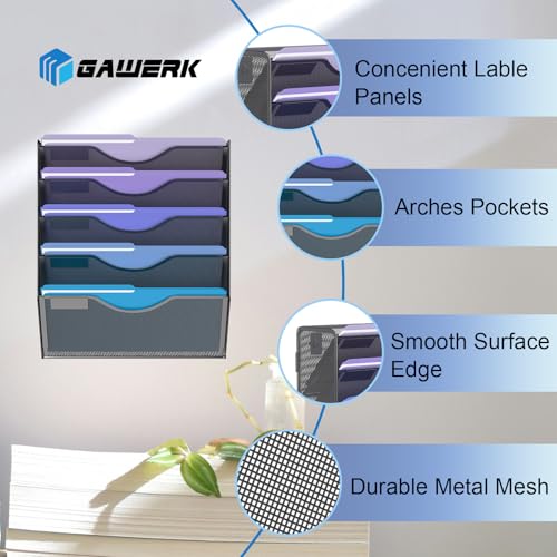 Gawerk 5 Tier Hanging Wall File Organizer, Mesh Mail Paper Orgnization Hanging File Folder Holder for Home Office, Black - color: Black, size: 5-T