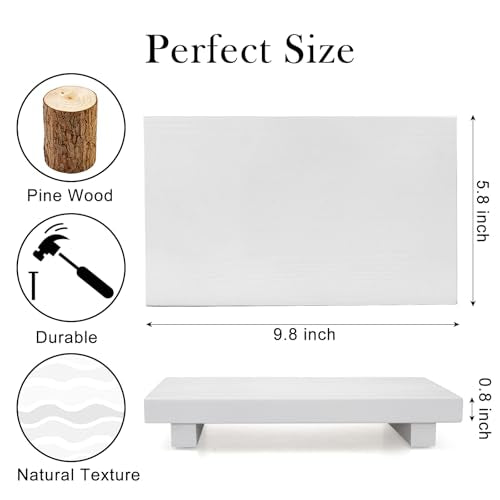 White Wooden Bathroom Tray Wood Riser Pedestal Stand Dish Soap Dispenser Holder for Kitchen Counter Bathroom Decor Decorative Kitchen Sink Countertop Trays Farmhouse Organizer Accessories Vanity Tray - color: White, size: 10" x 6" x 1.6"