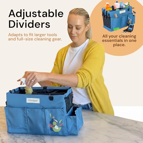 FifthStar Cleaning Caddy Bag for Professionals - Heavy-Duty Organizer with Shoulder Strap, 9 Pockets, Mesh Base & Adjustable Compartments - Cleaning Supplies Organizer for Crews (Blue, Large) - color: Blue, size: Large
